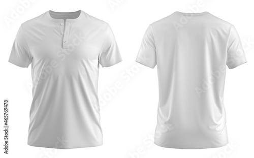 ( WHITE ) 3D render short sleeve Henley shirt 3 button