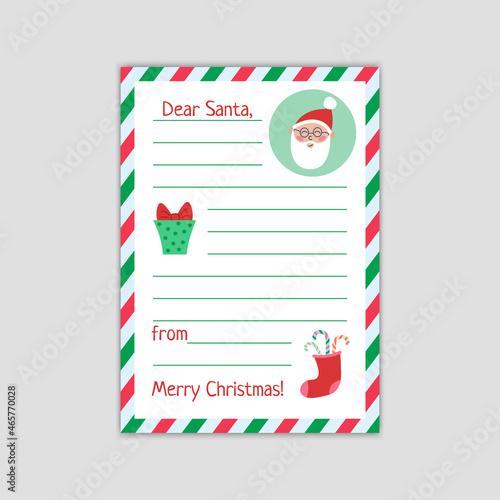 Letter to Santa from child. Christmas wishlist blank isolated. Vector cartoon template illustration