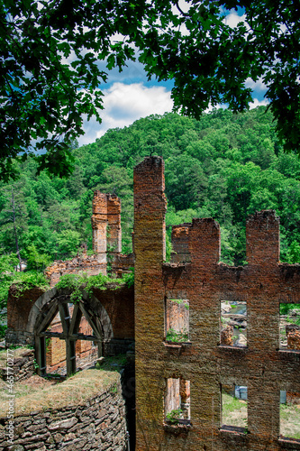 View of the Sweetwater Creek State Park and mill ruins in Douglas County outside Atlanta, USA photo