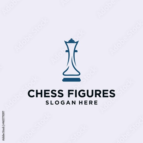 Chess king design, chess piece icon. board game, isolated on blue and white background, modern chess logo