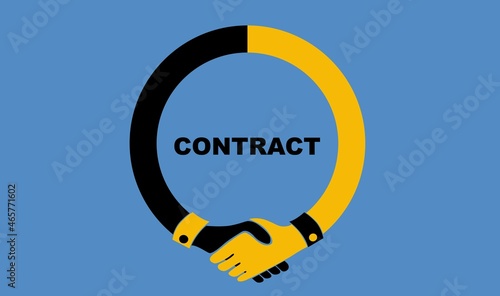 Handshake icon with CONTRACT text. Business partnership concept