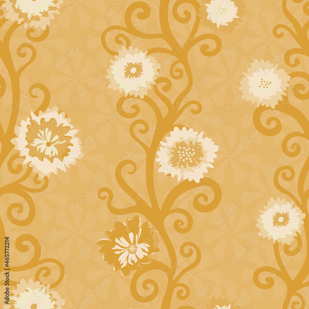 Abstract blanket flower vector seamless botanical pattern background. Monochrome orange trailing florals on textured backdrop. Wild meadow flowers vertical geometric modern botanical repeat. Abstract blanket flower vector seamless botanical pattern background. Monochrome orange trailing florals on textured backdrop. Wild meadow flowers vertical geometric modern botanical repeat.
