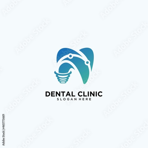 Set of dental clinic logo design concept, dental implant logo, modern dental care logo template