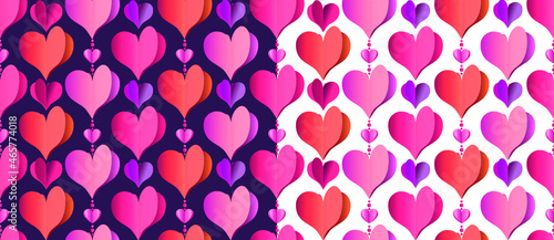 Valentine's Day. Seamless vector pattern of hearts. Ready-made design for packaging products, gifts, postcards, screensavers, fabric prints. Garlands of voluminous paper hearts