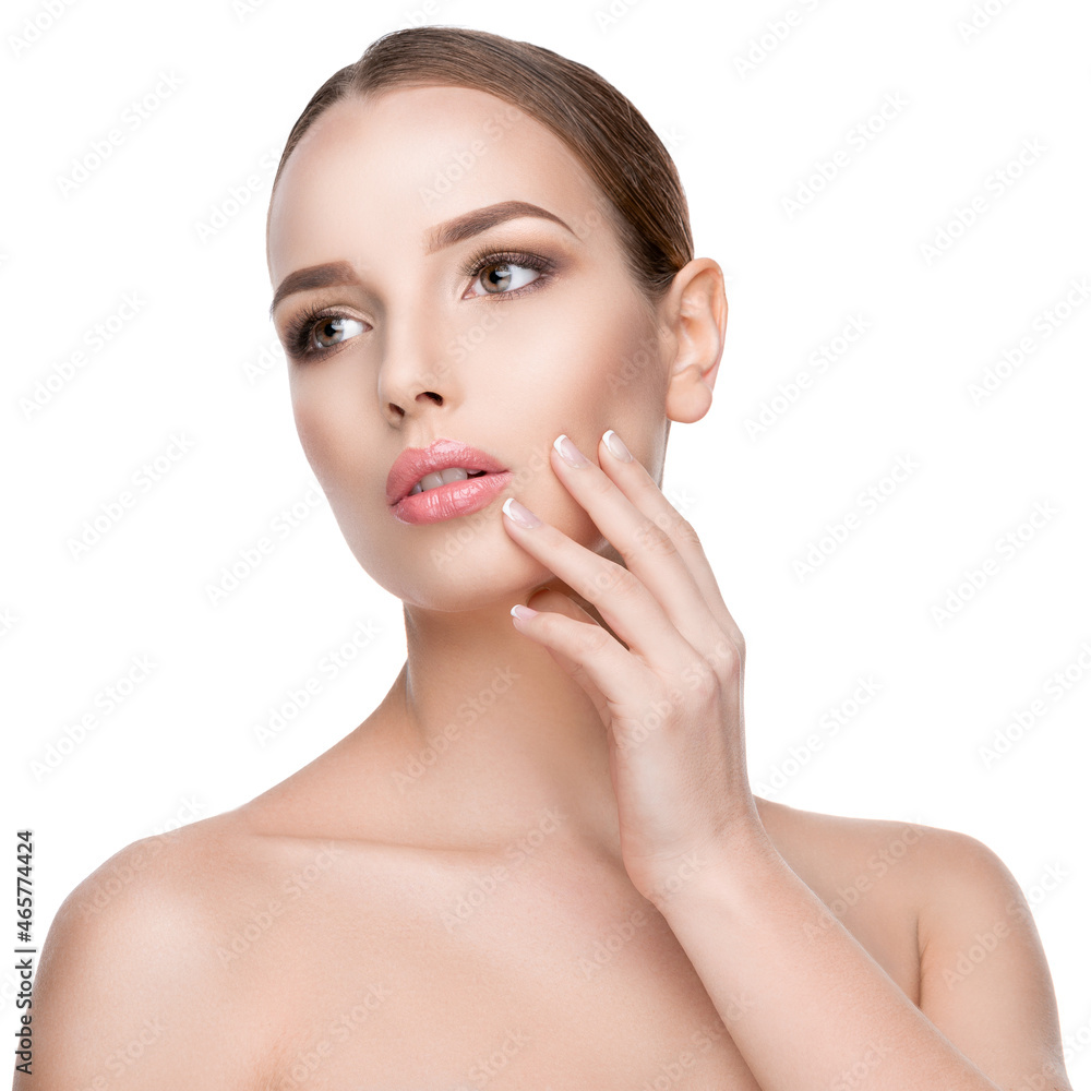 Beautiful Young Woman with Clean Fresh Skin isolated on white background Beautiful Young Woman with Clean Fresh Skin isolated on white background