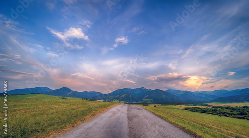 beautiful landscape with road at sunset..