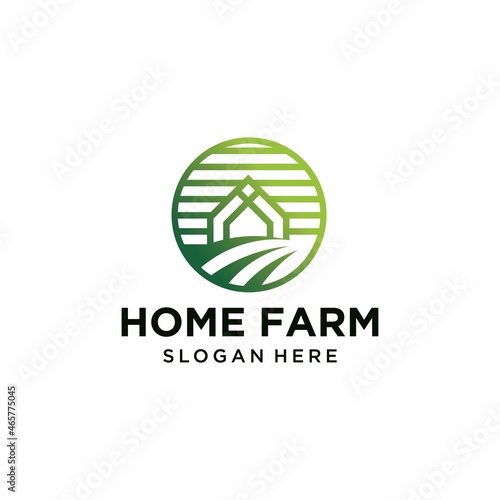 Farmhouse logo design template, fresh frame, green leaf farm, ecology, nature logo design vector icon