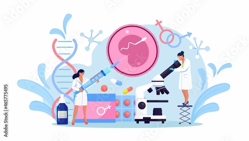 Artificial insemination and Reproductology. In vitro fertilization concept. Human fertility, biological material research for reproductive health. Pregnancy monitoring. Infertility treatment. Vector 