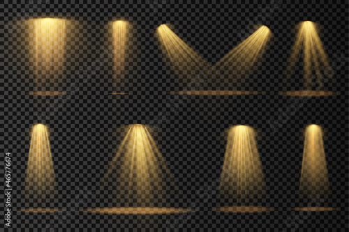 Set of yellow spotlight, projector light effect.