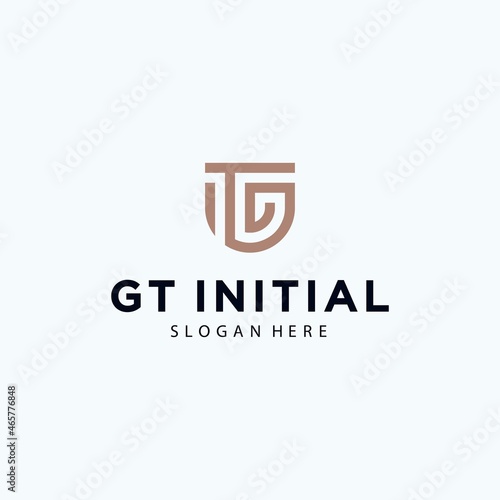 Gt minimalistic art logo initial letter, gt logo with protection concept, gt log corporate design logo template