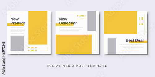 Social media post fashion collection template. Yellow square sale banner, brochure, flyer, design. Geometric minimalist shape concept.