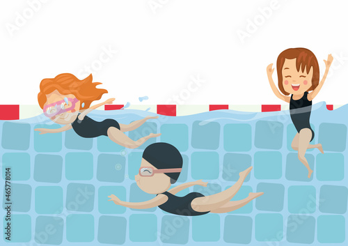 Swimmers racing in the pool. Have fun with friends.