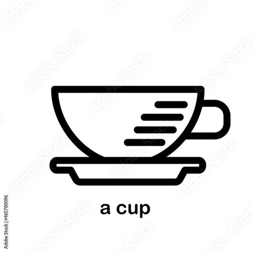 A flat cup of coffee or tea with a handle and a plate.