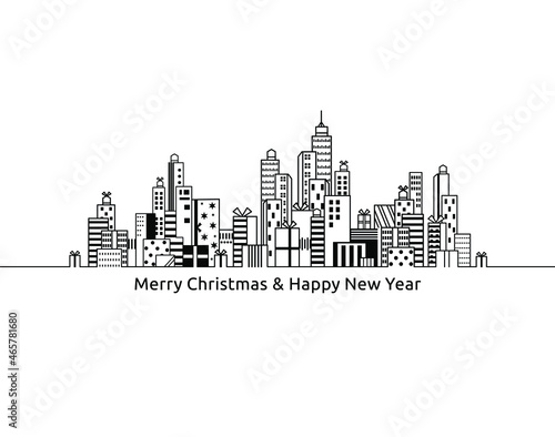 Gift boxes set  Merry Christmas   Happy New Year Greeting Cards  Black and White 