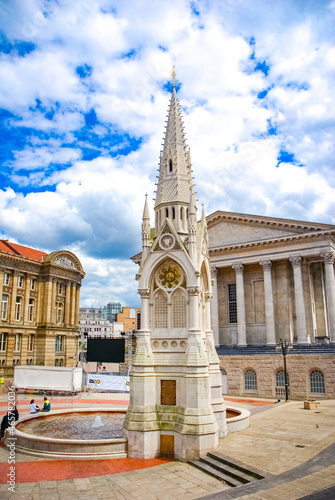 The clock tower at A Chamberlain Square, Birmingham, UK photo