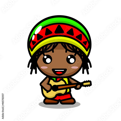 Cute Character Reggae Boy With Guitar