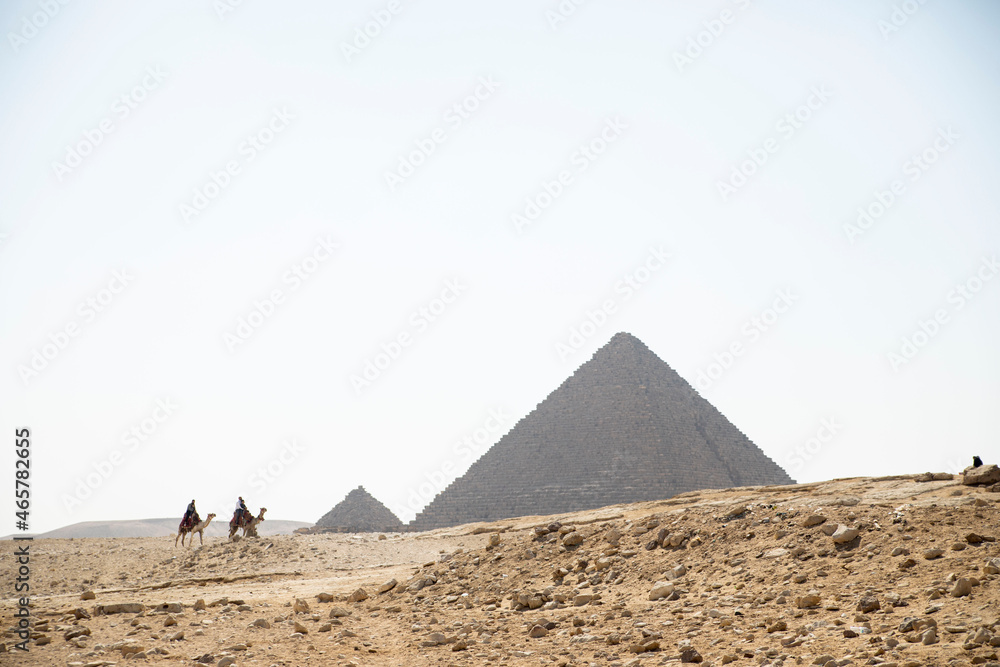 camel riding at pyramids of giza - obrazy, fototapety, plakaty 