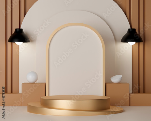 3d rendering empty cylinder podium on bright background. Abstract geometric composition scene for product display.