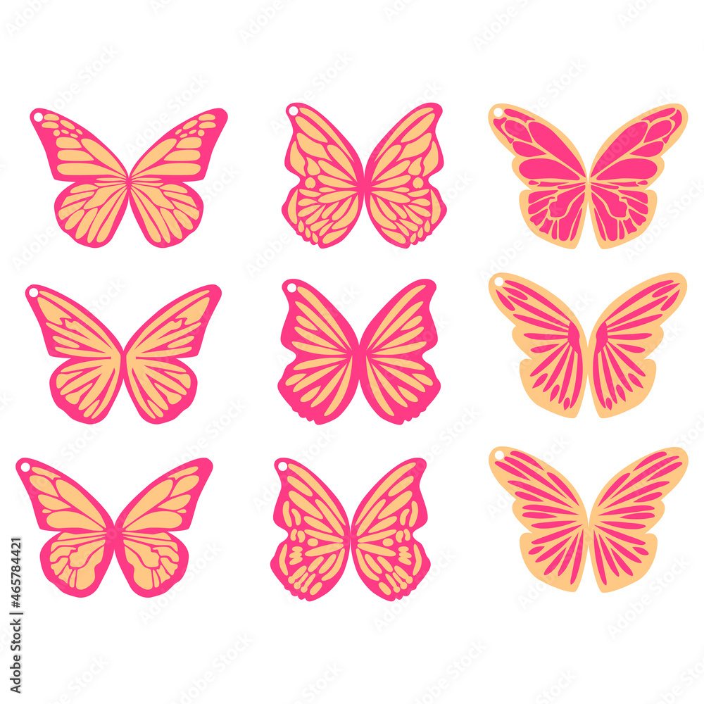 Obraz premium Butterflies spring, Easter black silhouettes. Earrings cut files templates on white background