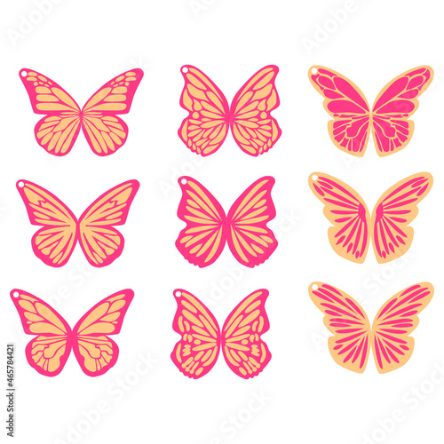 Butterflies spring, Easter black silhouettes. Earrings cut files templates on white background