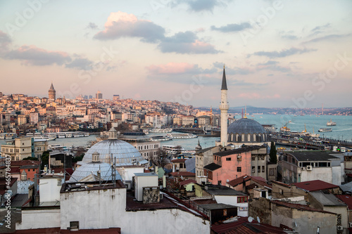 colorful sunset with view of Istanbul skyline 
