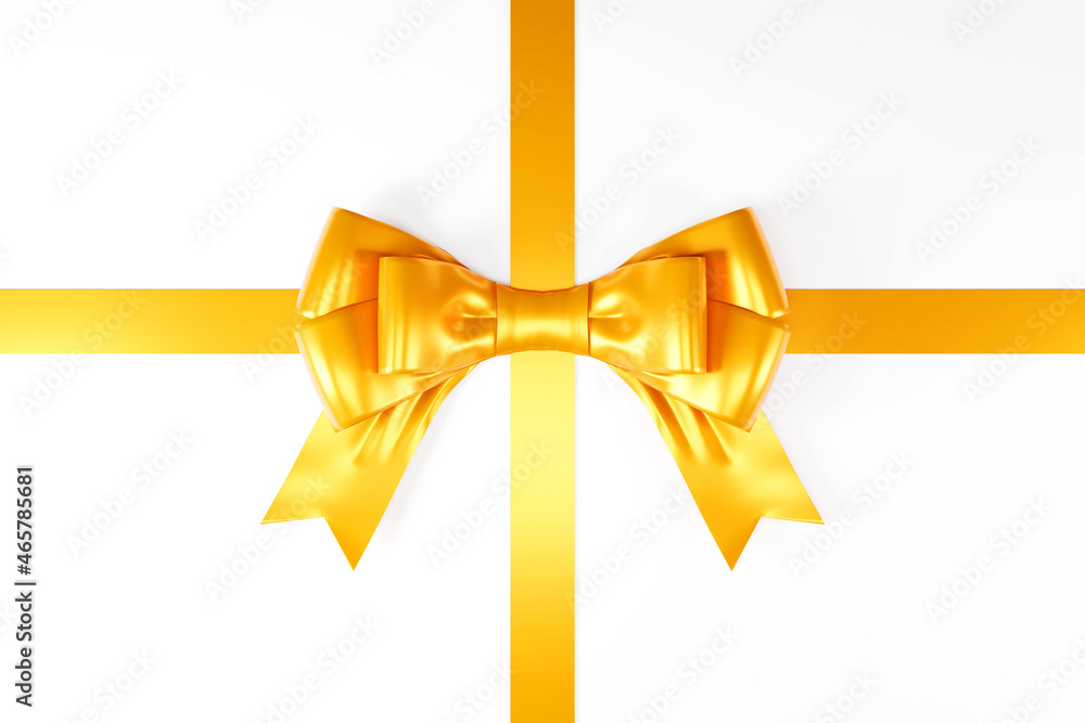 Gold gift bow on white background, 3D rendering illustration Gold gift bow on white background, 3D rendering illustration