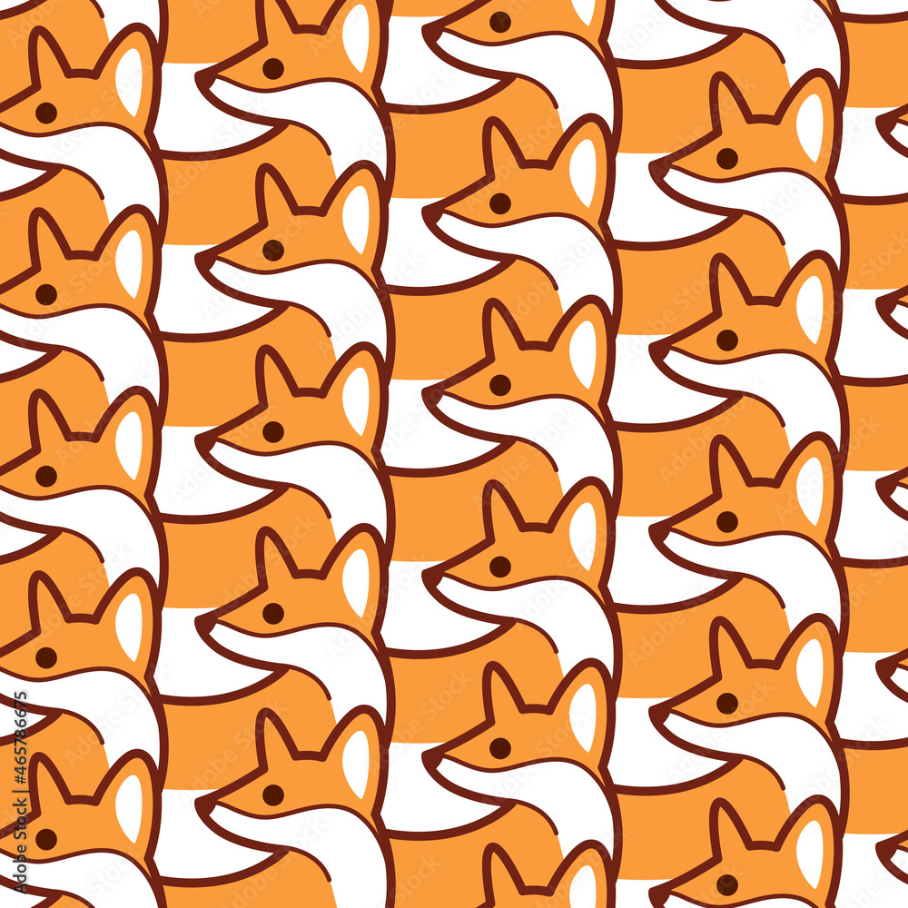 Simple seamless trendy animal pattern with fox head. Flat vector illustration.