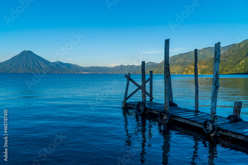 Panorama view of docks in Panajachel on Lake Atitlan in Guatemala © Jack Krier