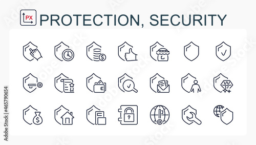 A set of vector illustrations, icons from a thin line, protection and security.