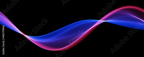 Blue and red abstract wave. Magic line design. Flow curve motion element. Neon gradient wavy illiustration.