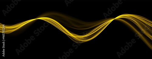 Golden abstract wave. Magic line design. Flow curve motion element. Neon gradient wavy illiustration.