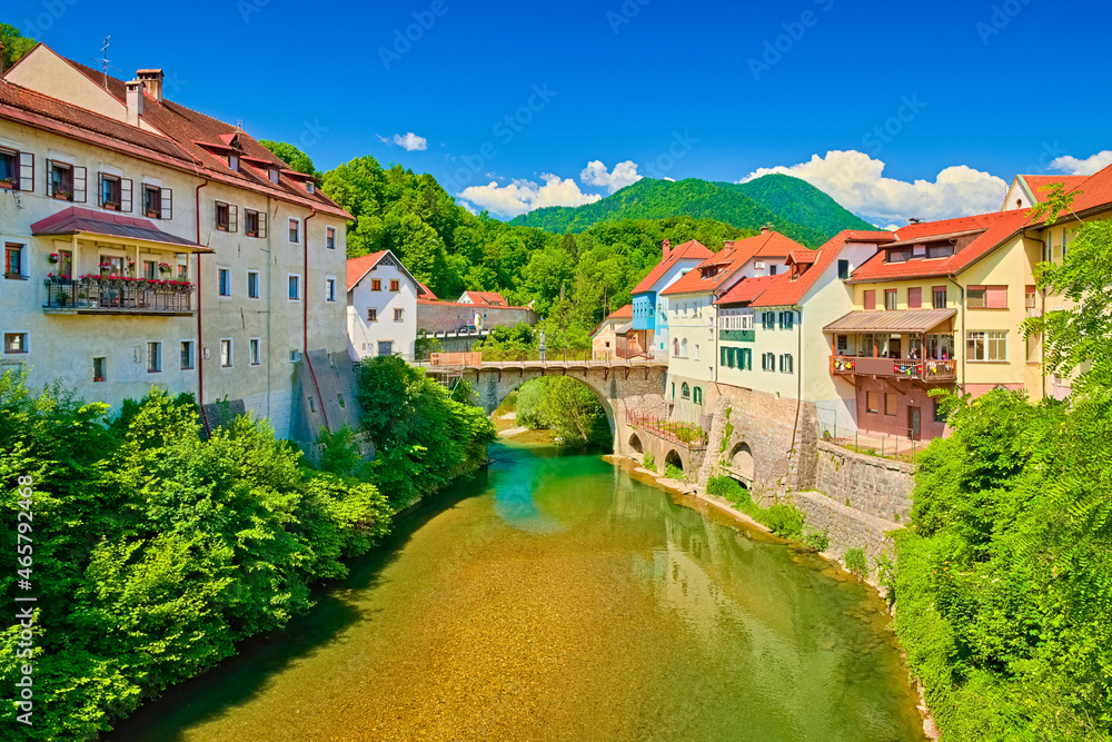 Cityscape of the ancient Slovenian town of Škofja Loka