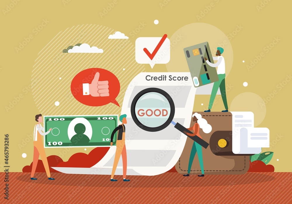 Good credit score information, flat vector illustration. High personal credit rating report, good history.