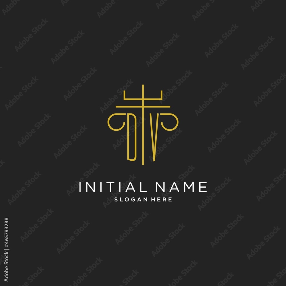DV initial with monoline pillar logo style, luxury monogram logo design ...