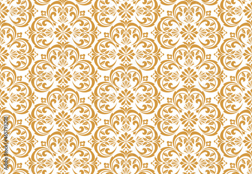 Flower geometric pattern. Seamless vector background. White and gold ornament