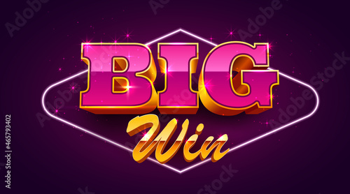 Big win banner. Sign with golden letters. Online casino.