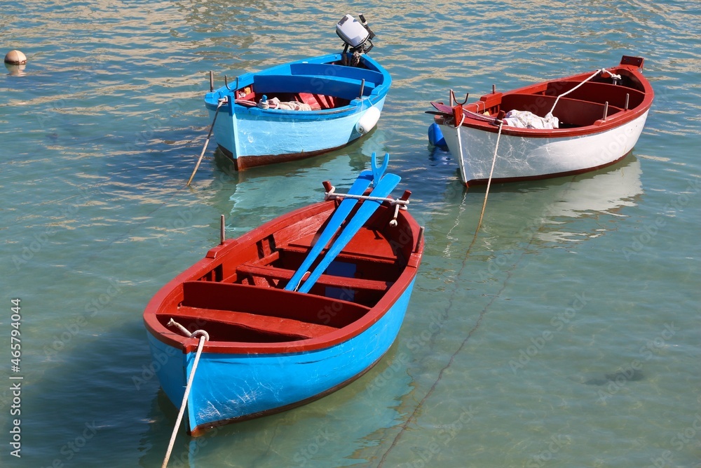 Colorful boats in Giovinazzo, Italy