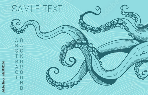illustration with tentacles, graphic style. green and blue colours 