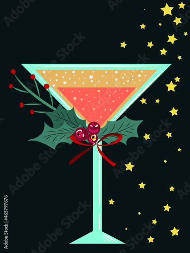 Christmas card. Vector image. Martini glass for the new year photo