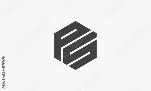 PS hexagon logo concept isolated on white background.