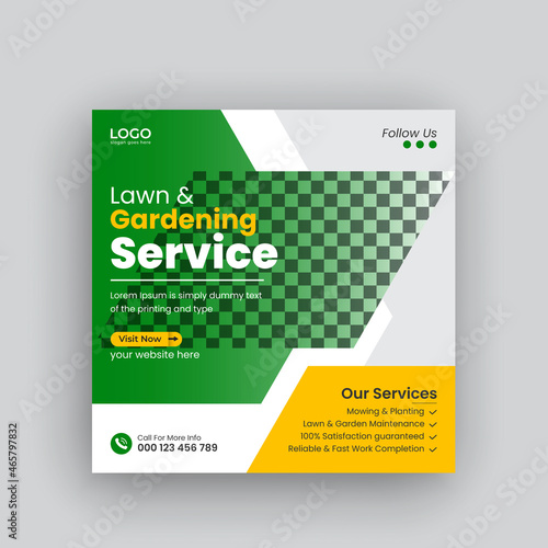 Lawn garden or landscaping social media post,instagram banner and web banner template Premium Vector
