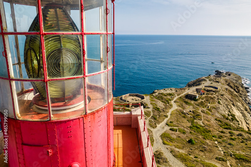 Lighthouse lantern and lens aerial view