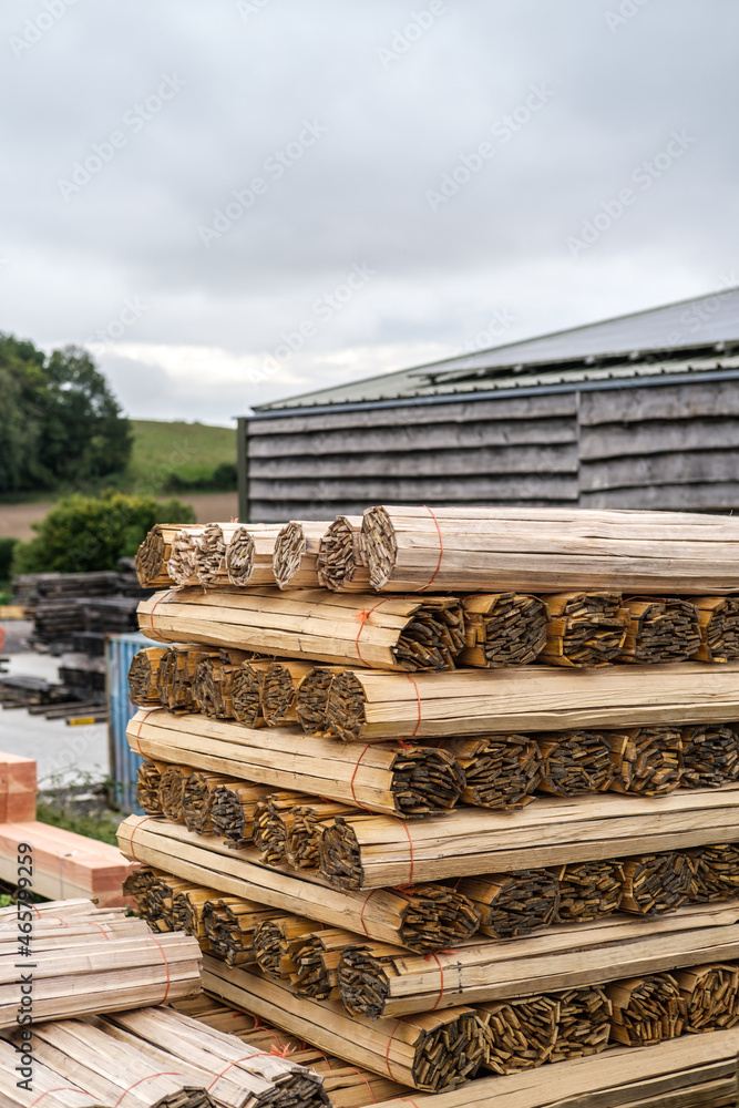 Stack of hand cleft plastering laths