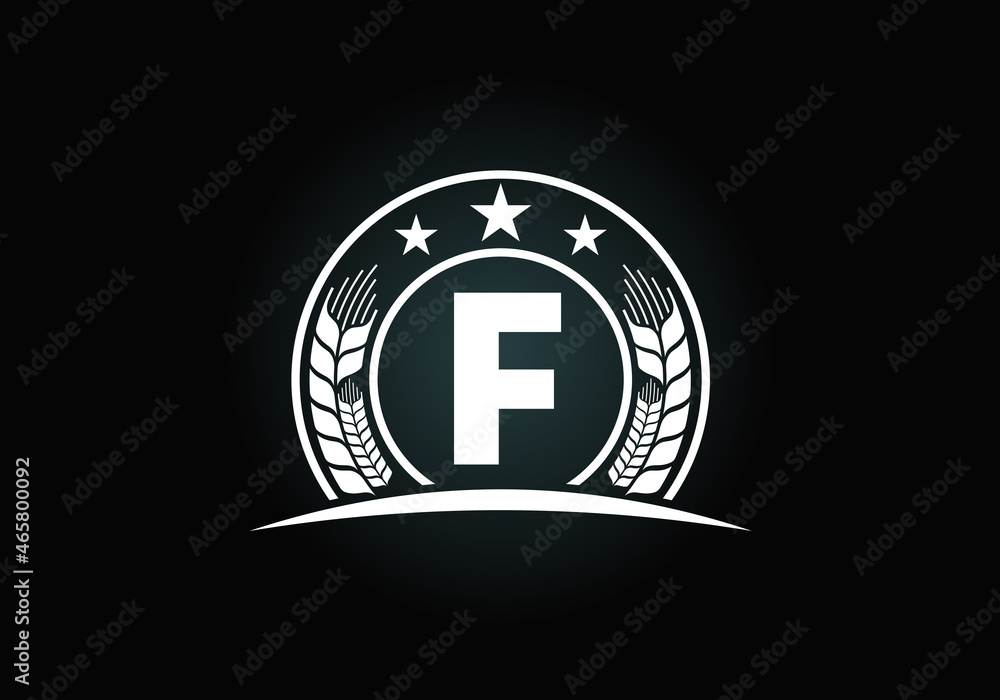 Fototapeta premium Initial F monogram alphabet symbol design incorporated with Wheat, barley, or rye. Agriculture logo concept. Font emblem. Logo for agriculture business and company identity
