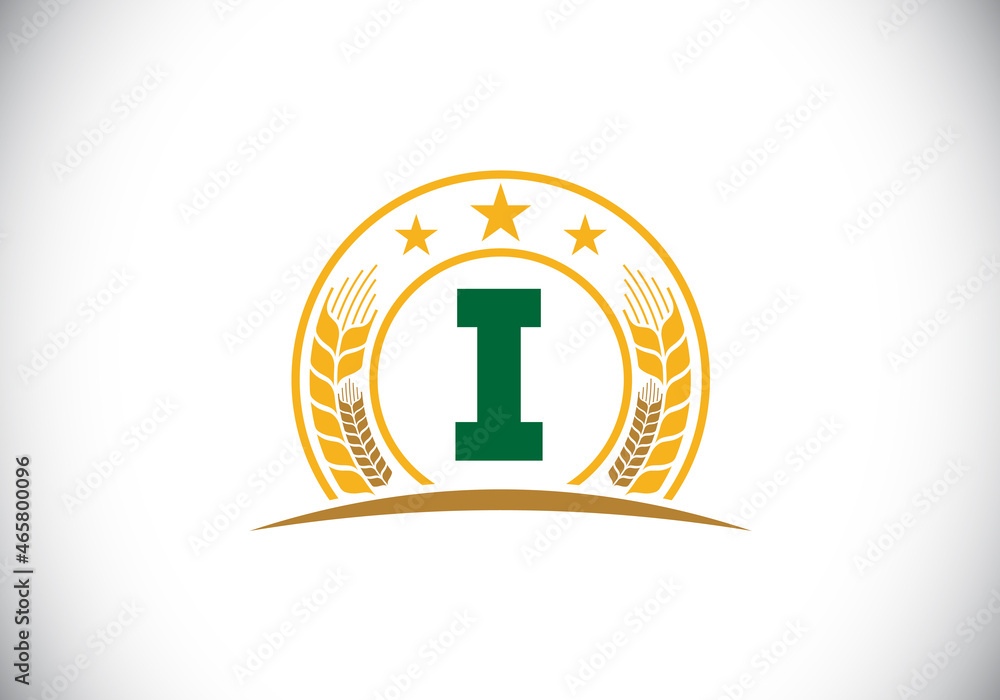 Initial I monogram alphabet symbol design incorporated with Wheat, barley, or rye. Agriculture logo concept. Font emblem. Logo for agriculture business and company identity Initial I monogram alphabet symbol design incorporated with Wheat, barley, or rye. Agriculture logo concept. Font emblem. Logo for agriculture business and company identity
