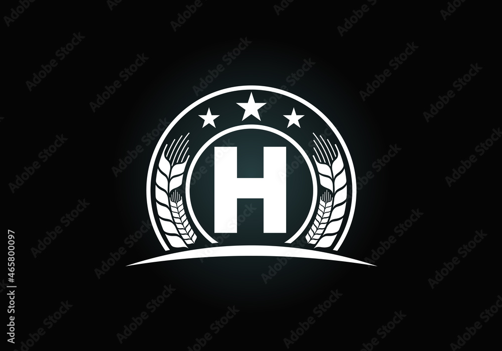 Obraz premium Initial H monogram alphabet symbol design incorporated with Wheat, barley, or rye. Agriculture logo concept. Font emblem. Logo for agriculture business and company identity
