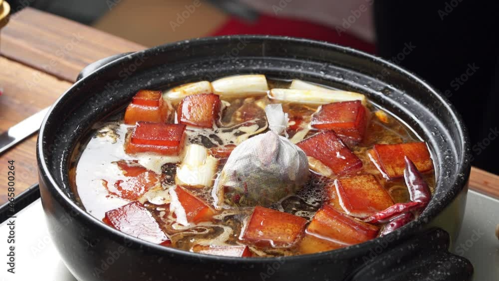 Braised Pork in a Casserole with Old Vegetables in Northeast China Braised Pork in a Casserole with Old Vegetables in Northeast China