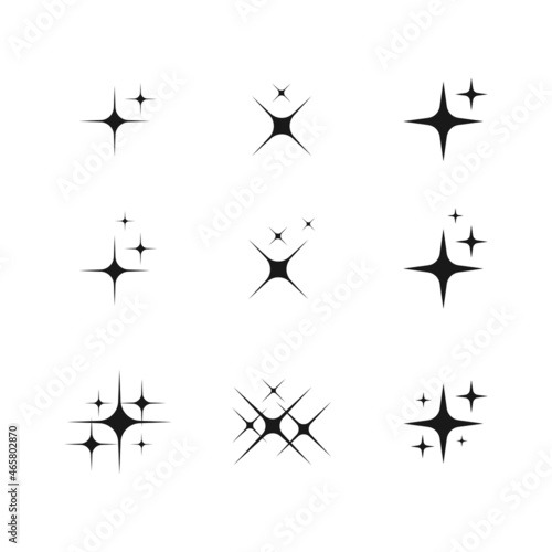 Set of shine icons  clean star icon  twinkling stars  sparkle light  shining burst vector design concept