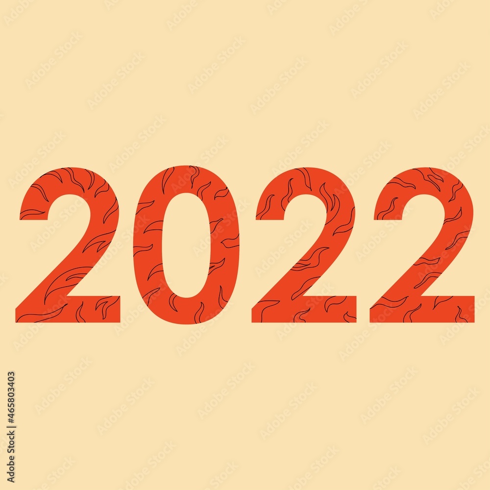 Tiger Orange and Contour Stripes Textured Number of 2022 New Chinese Year