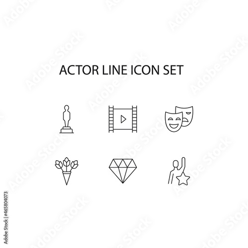 Profession of actor concept. Modern outline illustration for web sites, apps, banners, flyers. Editable strokes. Line icon set including icons of cine film, moving, bouquet, mask,